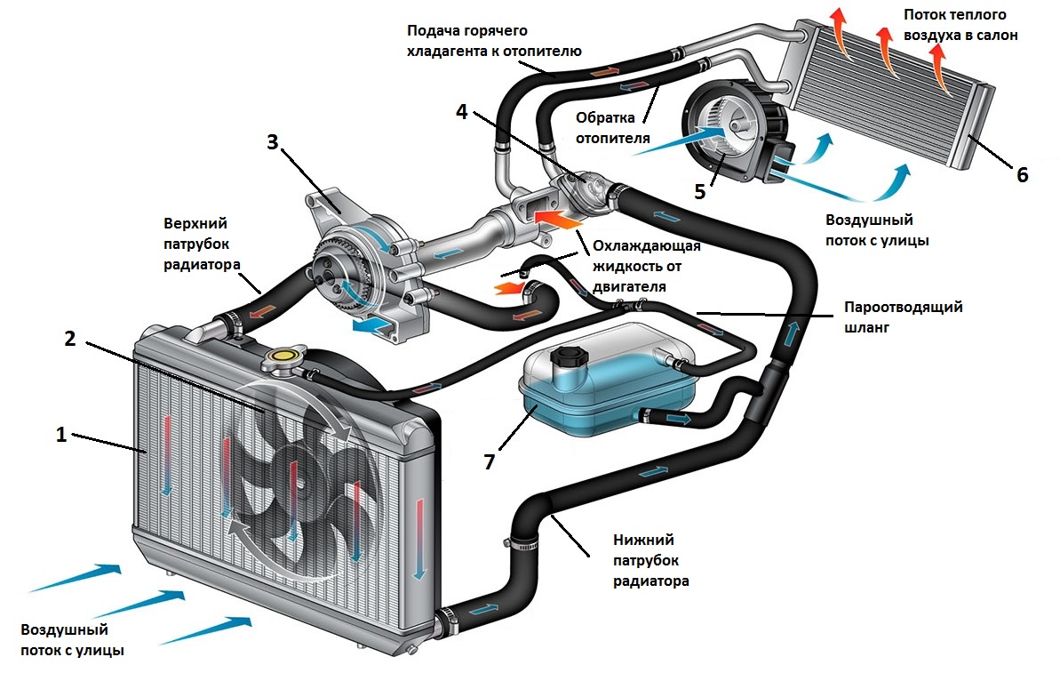 Схема системы охлаждения двигателя автомобиля